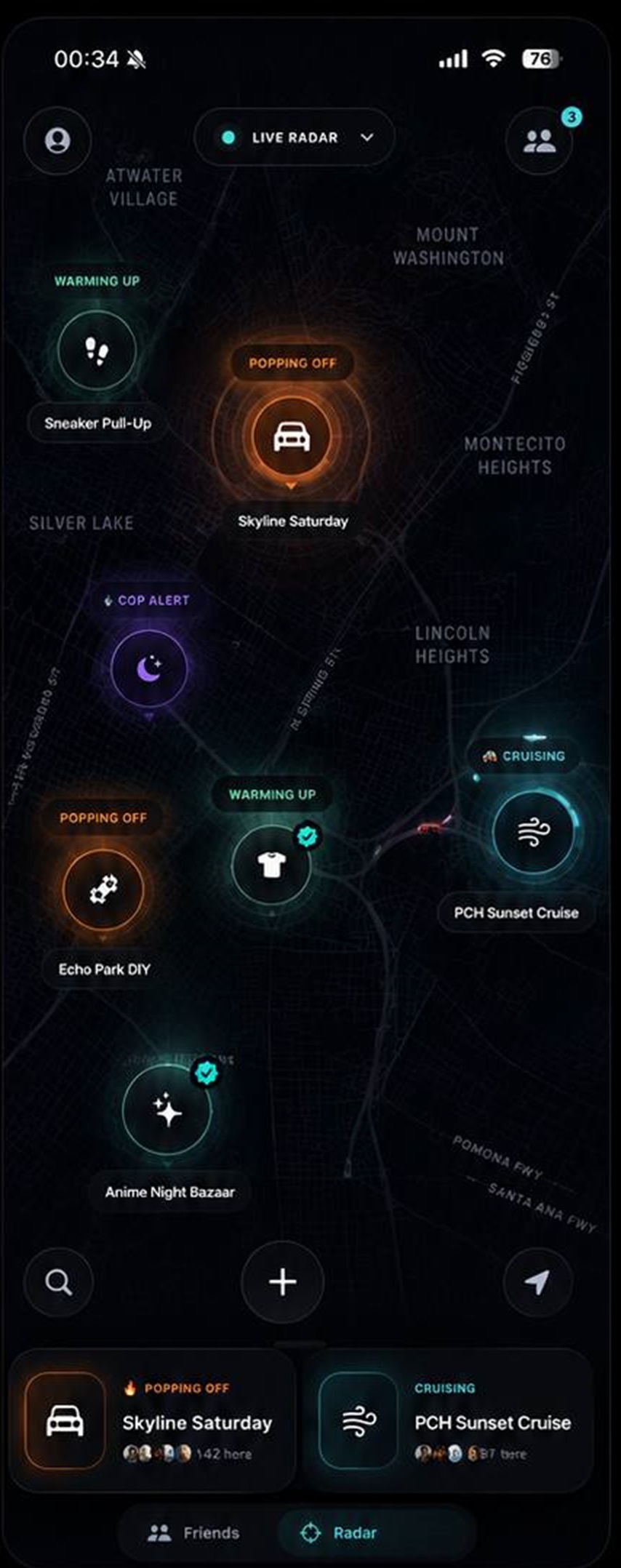 Qone live friends and events map