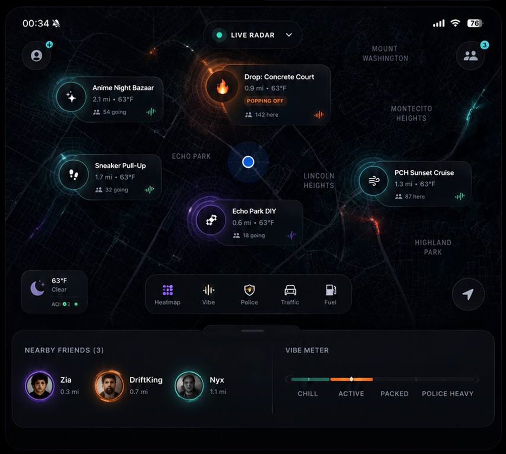Qone Live Radar interface