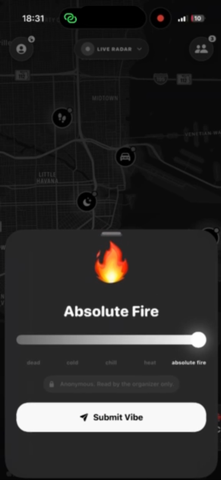 Qone anonymous vibe voting screen